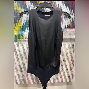 Commando Black Faux Leather Sleeveless Bodysuit